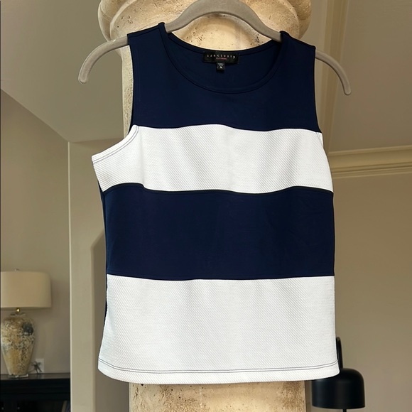 Women’s Navy and White Striped Sleeveless Tank Crew Neck Top Size Medium Navy - Picture 1 of 8